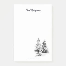 Winter Pine Trees Zwart Wit Elegant Hand-Drawn Post-it® Notes