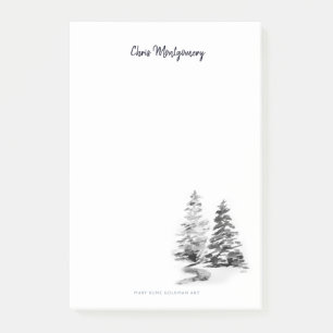 Winter Pine Trees Zwart Wit Elegant Hand-Drawn Post-it® Notes