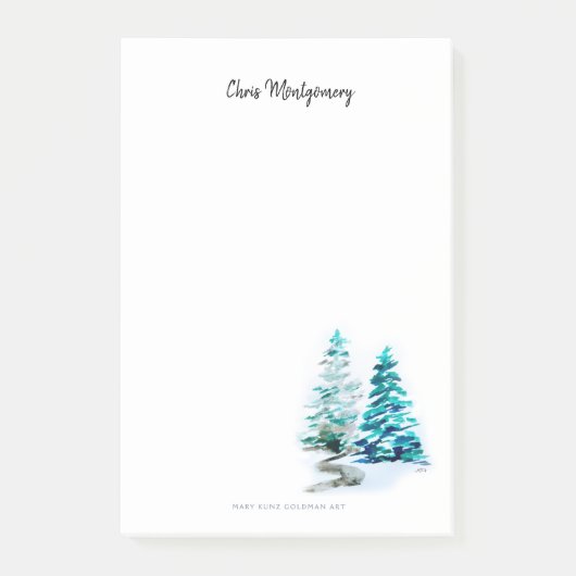 Winter Pine Trees Zwart Wit Elegant Hand-Drawn Post-it® Notes (Voorkant)