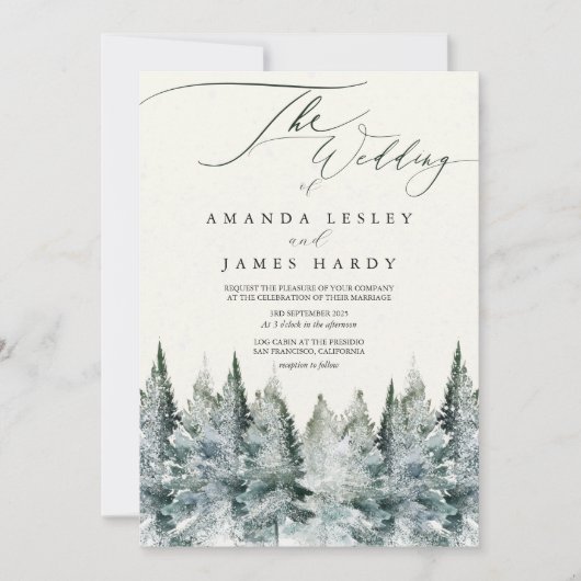 Winter Pine Waterverf bruiloft Kaart (Voorkant)