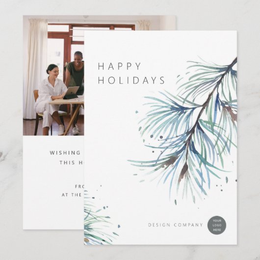 Winter Pine Waterverf Zakelijke vakantie kaarten (Voorkant / Achterkant)