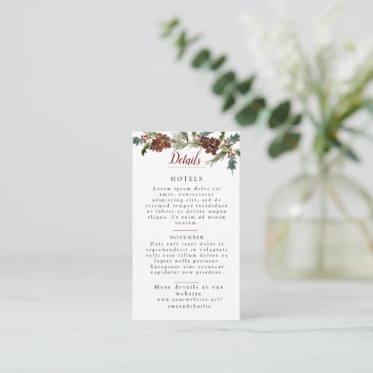 Winter Pine Wedding Details Informatiekaartje (Staand voorkant)