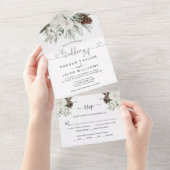 Winter Pine Wedding met RSVP All In One Uitnodiging (Afscheurbaar)