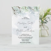 Winter Pine Wit Sneeuw Bruiloft Uitnodigingen (Staand voorkant)