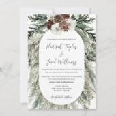 Winter Pine Witte Bloemen Bruiloft met QR Code RSV Kaart (Voorkant)