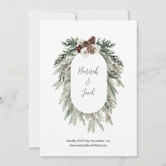 Winter Pine Witte Bloemen Bruiloft met RSVP Kaart (Achterkant)