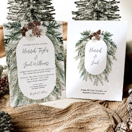 Winter Pine Witte Bloemen Bruiloft met RSVP Kaart