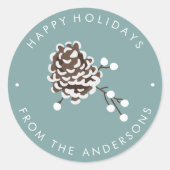 Winter Pinecone Aangepast kerstfeest Ronde Sticker (Voorkant)