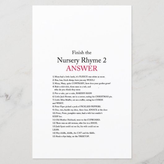 Winter Pinecone Baby shower Game met Antwoord (Achterkant)