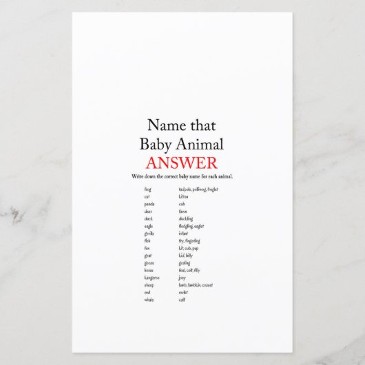 Winter Pinecone Baby shower Game met Antwoord (Achterkant)