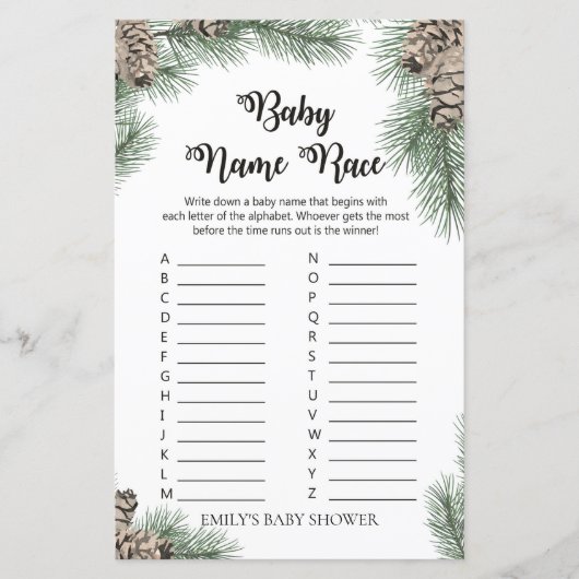 Winter Pinecone Baby shower Game PRINED (Voorkant)