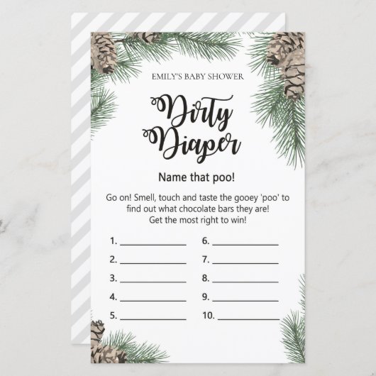 Winter Pinecone Baby shower Game PRINED (Voorkant / Achterkant)