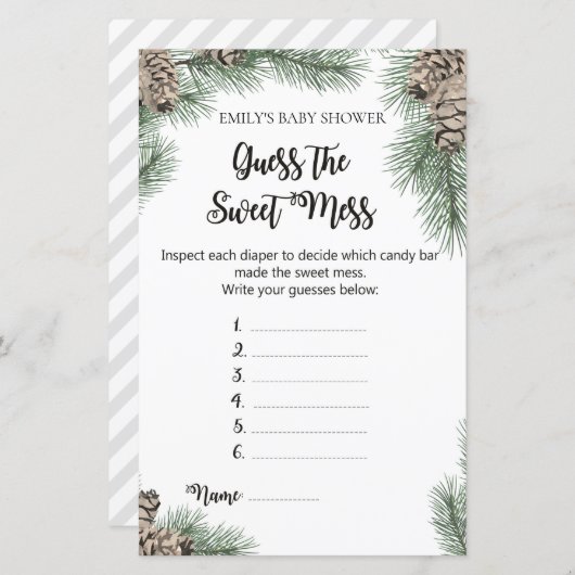 Winter Pinecone Baby shower Game PRINED (Voorkant / Achterkant)