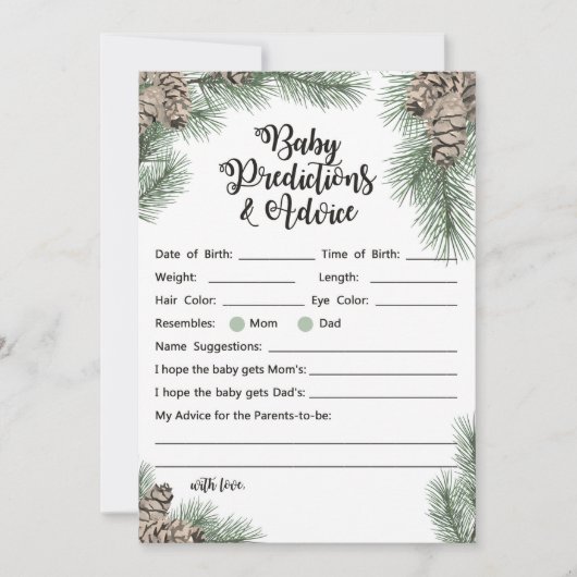 Winter Pinecone Baby shower Sign Size 5x7" Kaart (Voorkant)