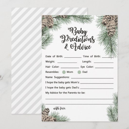 Winter Pinecone Baby shower Sign Size 5x7" Kaart (Voorkant / Achterkant)