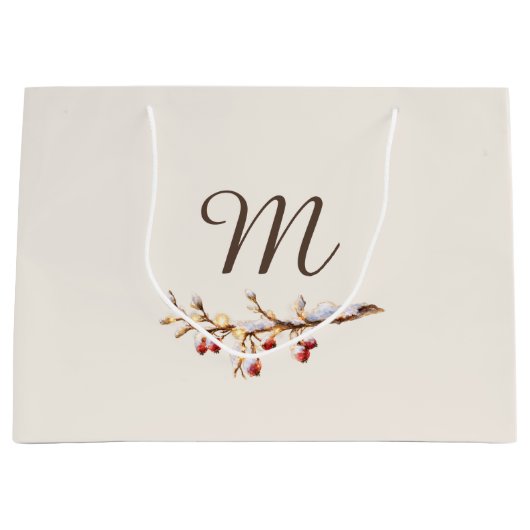 Winter Pinecone & Berry Monogram Groot Cadeauzakje (Voorkant)