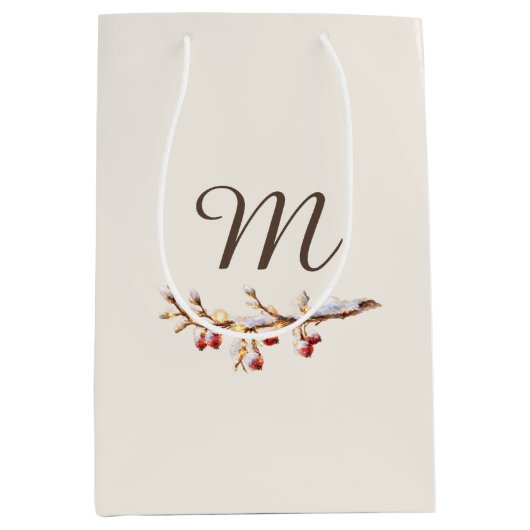 Winter Pinecone & Berry  Monogram Medium Cadeauzakje (Voorkant)