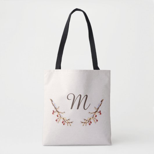 Winter Pinecone & Berry Monogram Tote Bag (Voorkant)