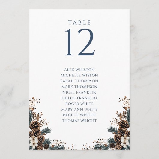 Winter Pinecone Bloemen Tafel Nummer Zitting Grafi Kaart (Achterkant)