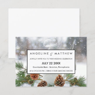 Winter Pinecone en Snowflakes Weddenskaart Kaart