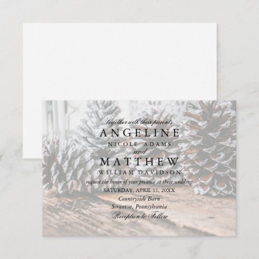 Winter Pinecone en Snowflakes Weddenskaart Kaart (Voorkant / Achterkant)