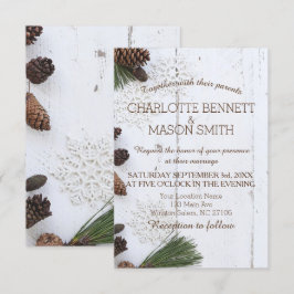Winter Pinecone en Snowflakes Weddenskaart Kaart