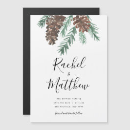 Winter Pinecone Waterverf behalve datum Magnetische Uitnodiging