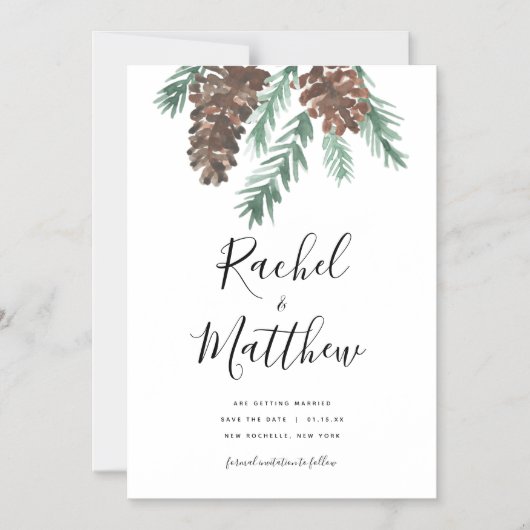 Winter Pinecone Waterverf behalve datum Magnetische Uitnodiging (Voorkant)