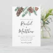 Winter Pinecone Waterverf bruiloft uitnodiging (Staand voorkant)