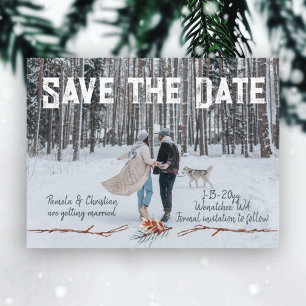 Winter Pinecone Wedding Save-the-Date Briefkaart