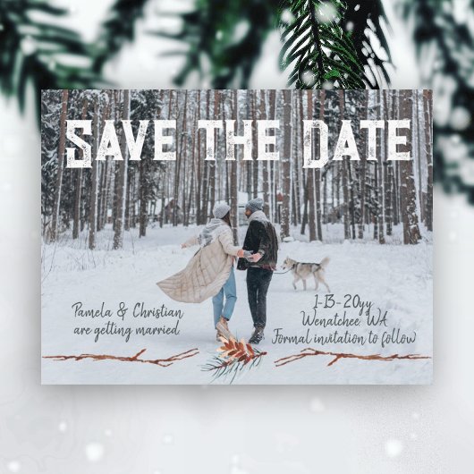 Winter Pinecone Wedding Save-the-Date Briefkaart