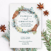 Winter Pinecone Wreath, Eucalyptus Wedding Folie Uitnodiging