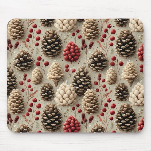 Winter Pinecones and Red Berries Muismat (Voorkant)