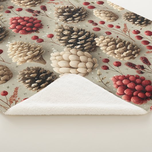 Winter Pinecones and Red Berries Sherpa Deken (3/4)