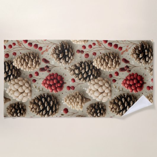 Winter Pinecones and Red Berries Strandlaken (Voorkant)