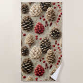 Winter Pinecones and Red Berries Strandlaken (Voorkant)