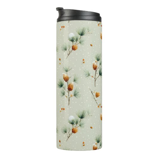 Winter Pinecones and Snowy Branches Thermosbeker (Geroteerd rechts)