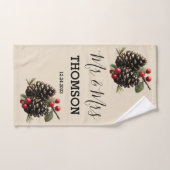 Winter Pinecones & Berries Family Throw Pillow Bad Handdoek (Handdoek)