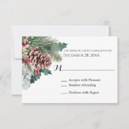Winter Pinecones en Holly RSVP-kaart RSVP Kaartje