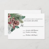 Winter Pinecones en Holly RSVP-kaart RSVP Kaartje (Voorkant / Achterkant)