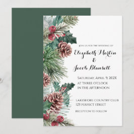Winter Pinecones, en Holly Wedding Kaart