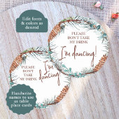 Winter Pinecones Trouwplaats Kaartnaam Tag Ronde Kartonnen Onderzetter