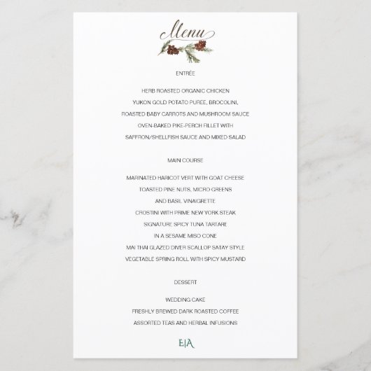 Winter Pinery Wedding Menu (Voorkant)