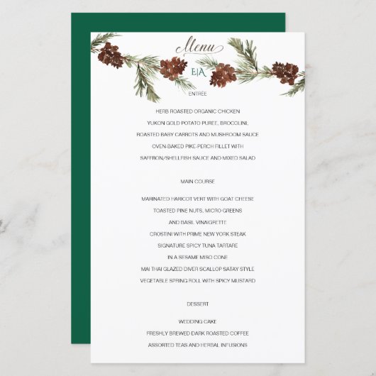 Winter Pinery Wedding Menu (Voorkant / Achterkant)