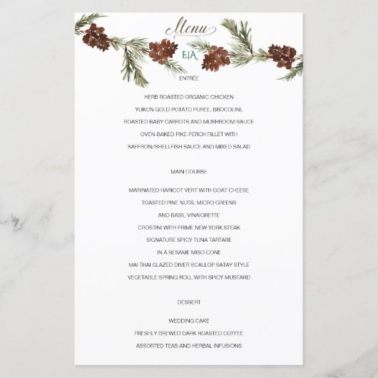 Winter Pinery Wedding Menu (Voorkant)