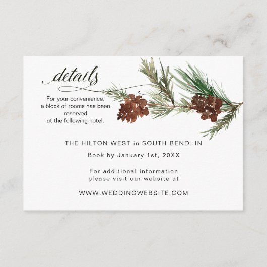 Winter Pinery Wedding RSVP Informatiekaartje (Voorkant)