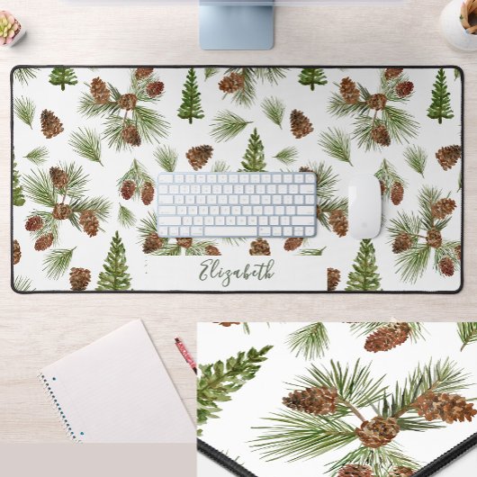 Winter Pines Aangepaste Naam Groene Bureaumat