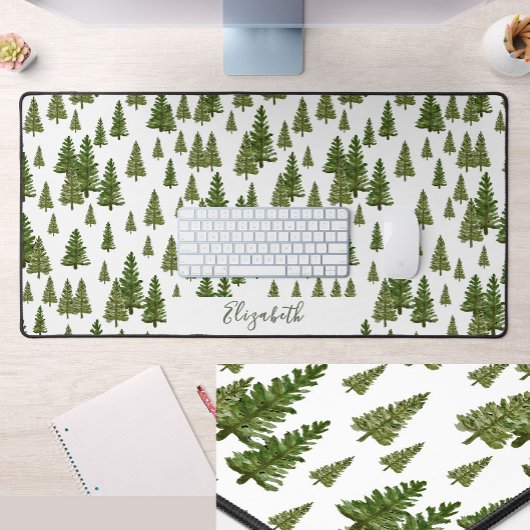 Winter Pines Aangepaste Naam Groene Bureaumat