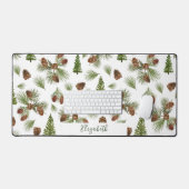 Winter Pines Aangepaste Naam Groene Bureaumat (Keyboard & Muis)