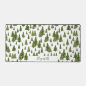 Winter Pines Aangepaste Naam Groene Bureaumat (Voorkant)